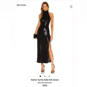 Norma Kamali halter turtle side slit gown